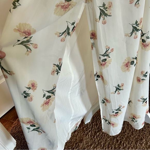 Lulu's White smocked Ruffled Off-Shoulder Maxi Dress floral romantic boho - Picture 7 of 11